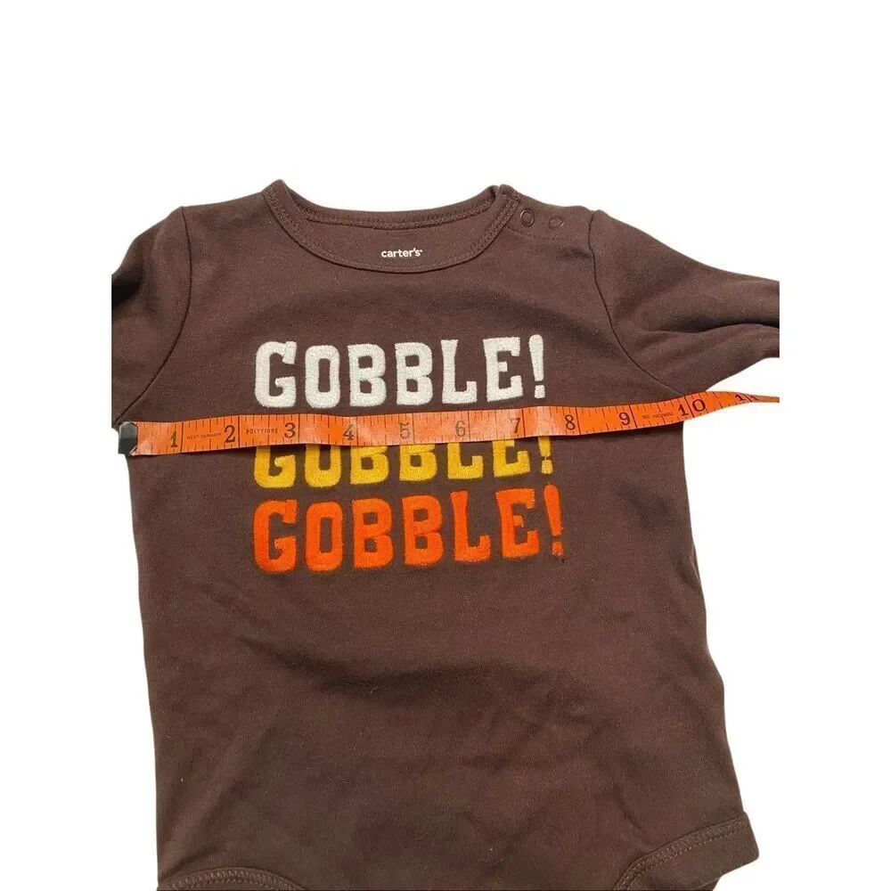Carter's Gobble Baby One Size Thanksgiving Baby Bodysuit Brown Turkey Bib Set